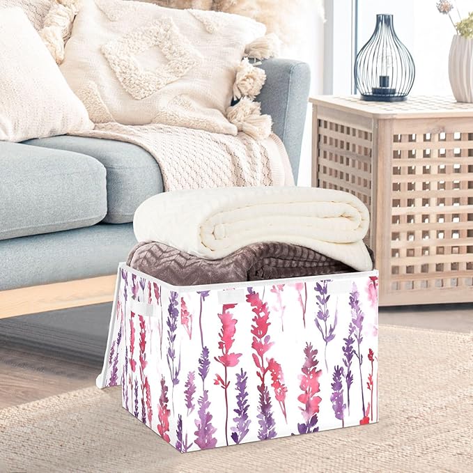 AIXIWAWA Lidded Storage Cube (Pattern Lavender) Fabric Foldable Closet Bins with Flip Lid and Handles Organizer Basket Container 16.5 x 12.6 x 11.8 IN