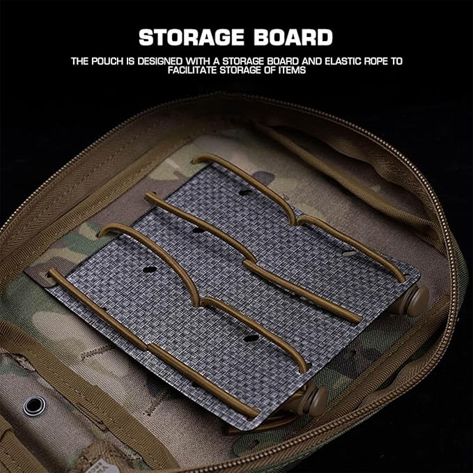 Tactical Camo IFAK Pouch MOLLE Medical Organizer with Elastic Storage Board Front Tool Slots and Rear Shear Pocket Attaches to Vest Belt or Backpack