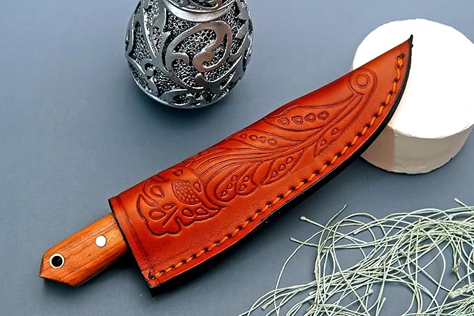 Fixed Blade Hunting Knives with Sheath | High Carbon Steel Outdoor Knife with Rosewood Handle | Tracker Camping Knife for Bushcraft Hiking &amp Adventure | With Handmade Belt (Brown Handle)