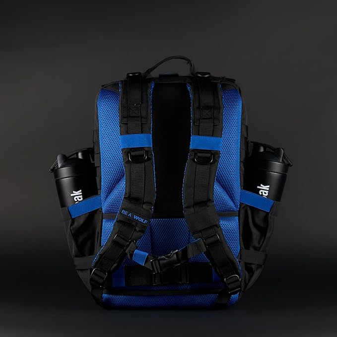 WOLFpak 45L Athletic Gym Backpack (Blue Wolf) Durable 1000D Waterproof Oxford Material w/MOLLE Webbing Laptop Pocket &amp Dual Cup Holders Durable Everyday Gym Backpack