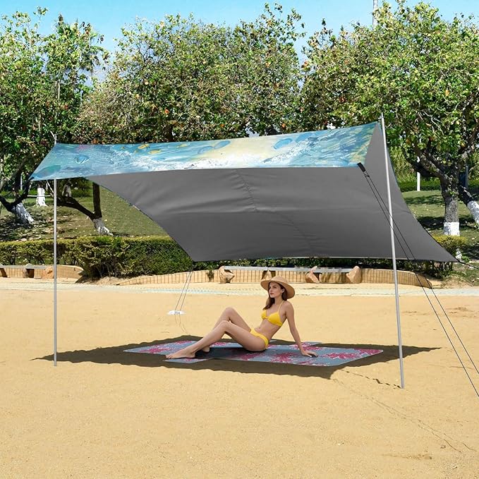 ALAZA Underwater World Dolpins Sand Ocean Beach Tent Sun Shelter Portable Canopy Sunshade for Outdoor Camping Picnics Backyard Fun 10x9 ft