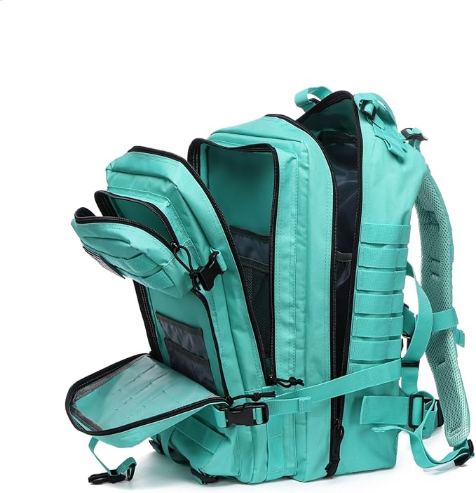 50L Sturdy Nylon Waterproof Fishing Hunting Backpack Outdoor Military Rucksacks Tactical Sports Camping Hiking (Cyan)
