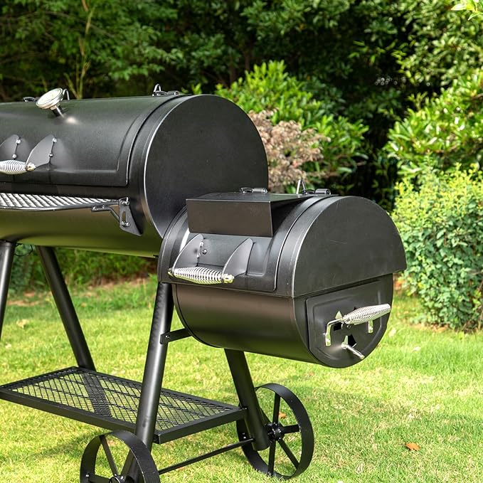 GREEN PARTY Offset Smoker Charcoal Grills with 37 Inch Cook Chamber Barrel Smoker and Charcoal Grill Combo 941 Sq. In. Space Barrel Smoker Grill for Outdoor BBQ Patio Backyard Cooking