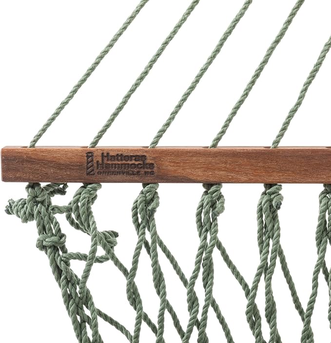 Hatteras Hammocks Small Meadow DuraCord Rope Hammock – 11 ft. x 45 in. 450 lb Capacity Cumaru Spreader Bar Zinc-Plated Hardware Handcrafted in The USA