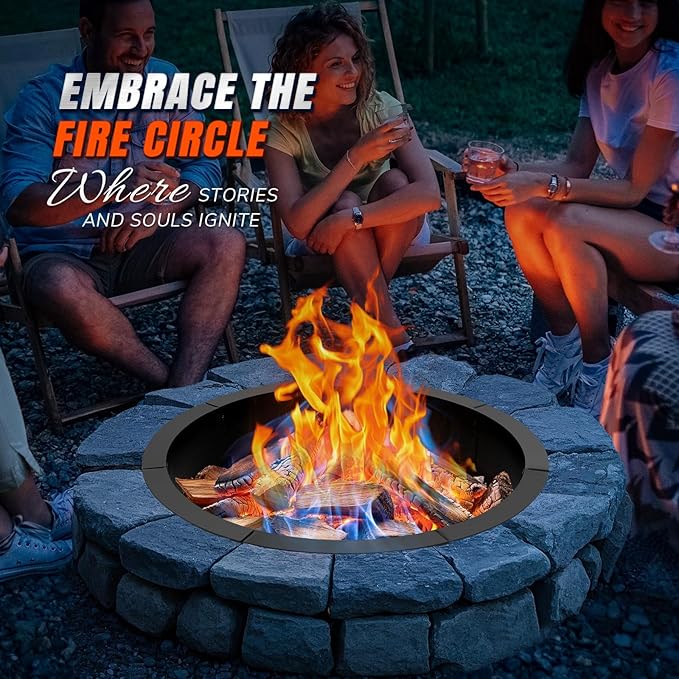 INNO STAGE 31 Inch Fire Pit Ring (35 Inch Outer) Heavy Duty Steel Fire Ring Outside Large Round Fire Pit Insert DIY Camping Fire Ring Above or In-Ground Black Carbon for Patio Backyard Bonfire