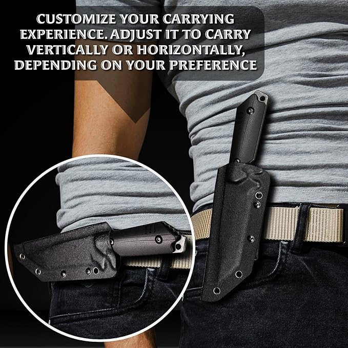 OERLA OLX-004 Tactical Survival Knife with Kydex Sheath Outdoor Fixed Blade with Belt Clip 420HC Steel Blade Camping Knife with G10 Handle