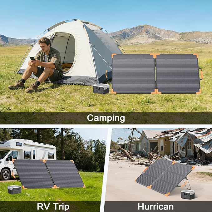 100 Watt Bifacial Portable Solar Panel for Power Station 20V Foldable Solar Charger with IP68 Waterproof 23.5% High Efficiency with 2 Reinforced Kickstands for Camping RV Off-Grid Blackouts