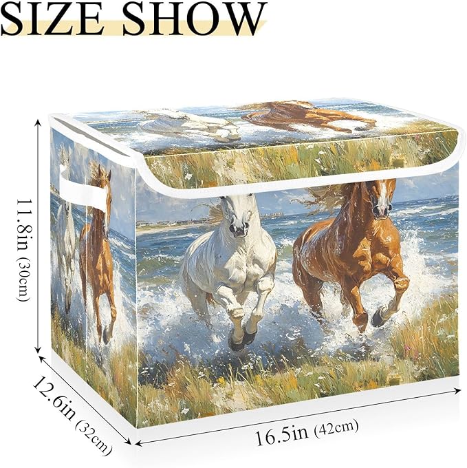 senya Baskets Collapsible Storage Bins with Lids Horse Print D Storage Boxes Clothes Baskets for Organizing
