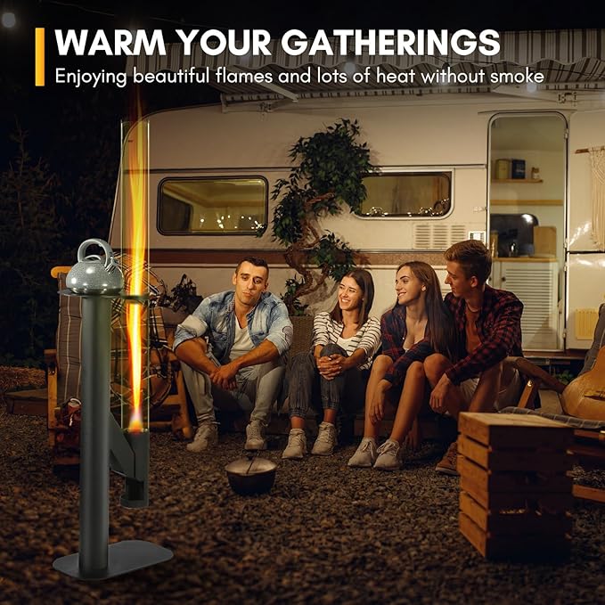 Rayzi 67 Inch Outdoor Pellet Heater Patio Heater Wood Pellet Stove Pellet Fire Pit for Outdoor - Smokeless Wood Pellet Burning Flame Outside Backyard Bonfire Fireplace for Camping Garden Picnic