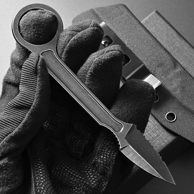 Ccanku C1134 Fixed Blade Knife D2 Blade Stainless Steel Handle Claw Knife for Survival Camping Outdoor EDC Tool with K Sheath(Jagged)