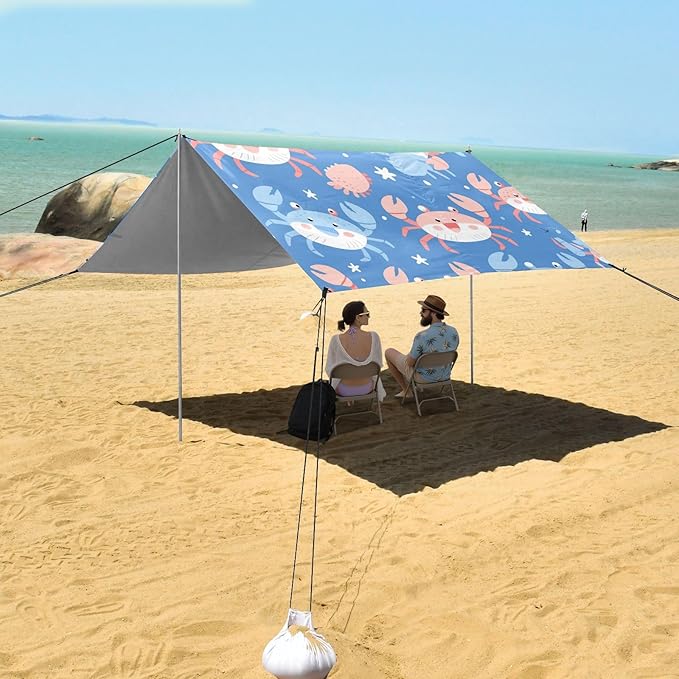 Crab Navy Blue Cute Beach Tent UPF50 Lightweight Portable Sun Shelter with Sand Shovel Sandbags for Family Trips Picnics &amp Camping