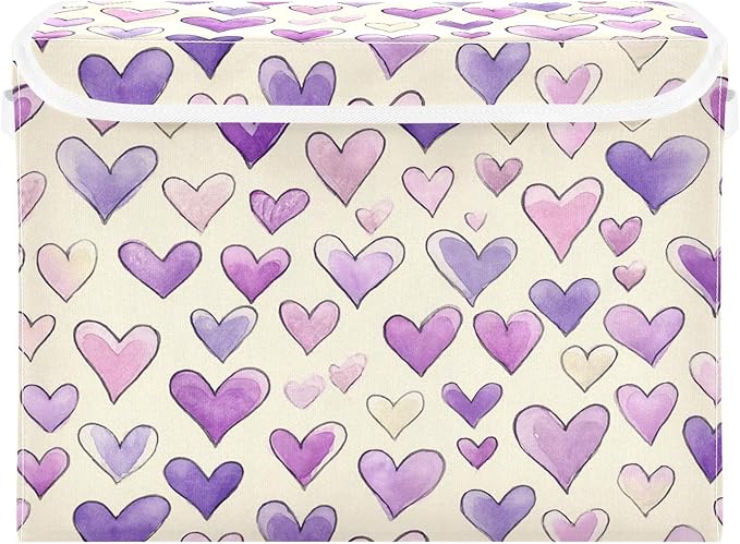 Storage Bins With Lid Stackable Fabric Closet Organizer Clothing Storage Large Boxes For Closet Shelves Bedroom Purple Hearts Minimotifs Diverse