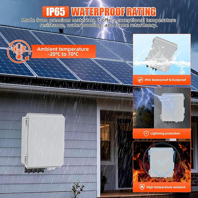 4 String Solar Combiner Box IP65 Waterproof PV Combiner Box with 20A Rated Current Fuse 63A Air Circuit BreakerLightning Arrester for On/Off Grid Solar Panel System