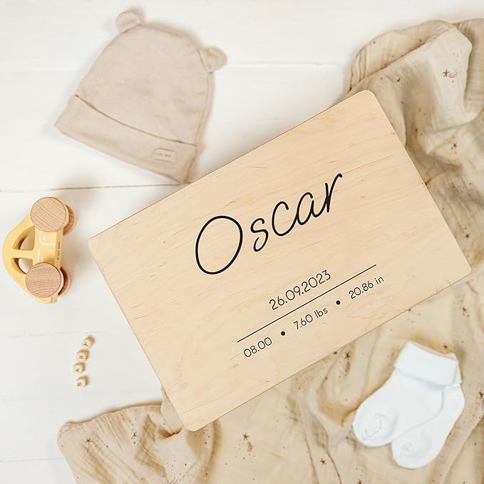 Creative Deco Personalized Wooden Storage Box | Modern Beige | 11.8 x 7.87 x 5.51in | Hinged Lid Engraving | Gift Box Keepsake Chest