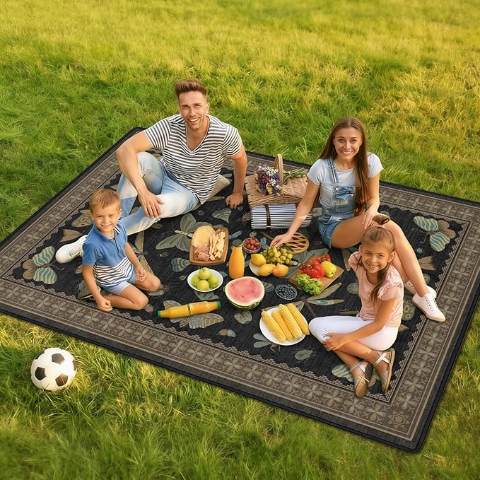 Insect Picnic Blankets Waterproof Foldable 60″X80″ Packable Picnic Mat Vintage Outdoor Blanket for Grass Large Beach Blanket Sandproof Picnic Accessories for Camping Music Festival Park Lawn Travel