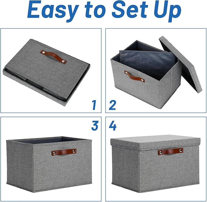 Temary Storage Bins with Lids 2-Pack Large Foldable Storage Baskets with Lid Fabric Storage Bin for Organizing Home (Grey 15x11x9.5inch)