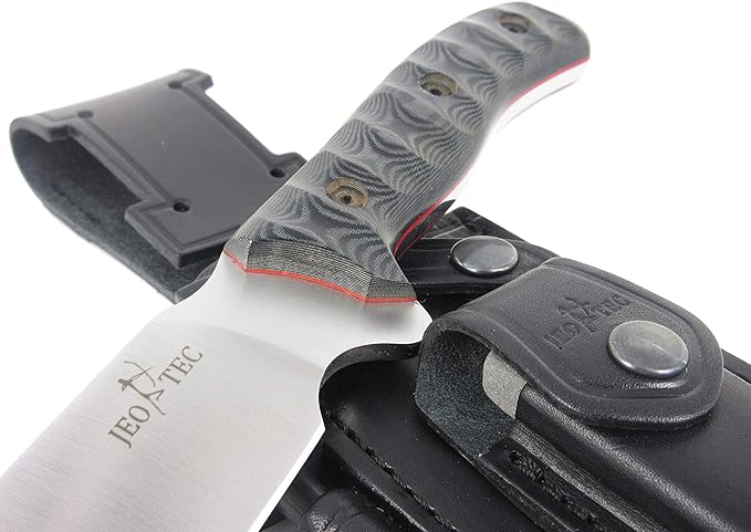 JEO-TEC Nº7 Full Tang Knife for Bushcraft Survival Hunting Camping Fishing 10.25 Overall Length BÖHLER N690C Stainless Steel Leather Sheath Sharpener Stone &amp Firesteel - Handmade