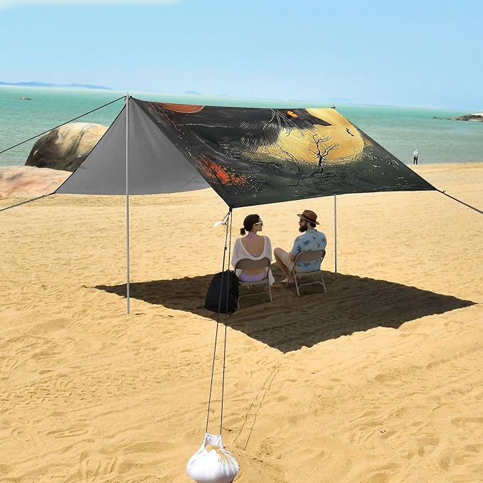 ALAZA Halloween Black Cat Beach Tent Sun Shelter UPF50+ Protection Beach Shade Canopy w/ 4 Sandbags for Outdoor Camping Fishing Backyard Fun Picnic 10x9 ft
