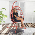 Hanging Egg Chair with Stand Outdoor Indoor Patio Rattan Swing Hammock Chairs with Washable Cushion 350lbs Capacity PE Wicker Swing Chair for Backyard Bedroom Garden (Orange + Black Cushion)