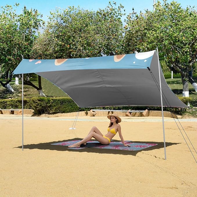 ALAZA Carttoon Alpaca with Flowers and Clouds Beach Tent Sun Shelter Portable Canopy Sunshade for Outdoor Camping Picnics Backyard Fun 10x9 ft