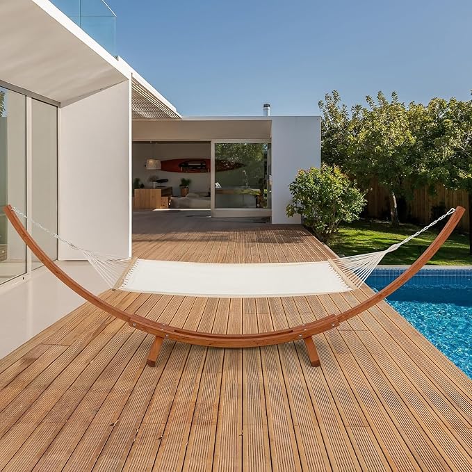 ECOTOUGE 13 FT Hammock with Stand Heavy Duty Hammock Stand 2 Person Heavy Large Hammock Bed for Porch Patio Balcony Garden Backyard Load 550lbs 550LBS White-Yellow