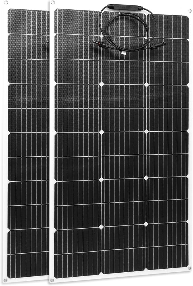 100W 12V Flexible Solar Panel High Efficiency PERC Monocrystalline Solar Panel Ultra-Thin Lightweight 4.19lbs IP67 Waterproof for RV Boat Camping Home Roof Balcony-White-2pack
