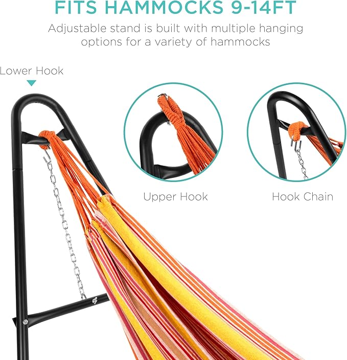 Best Choice Products Adjustable Portable Hammock Stand Outdoor Patio Weather-Resistant Steel for 9-14ft Hammocks w/Hanging Hooks Powder-Coated Finish Carrying Bag 450lb Weight Capacity