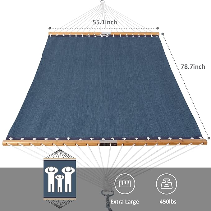 SUNCREAT Hammocks Standing Backyard Hammock with Stand 2 Person Heavy Duty Hammock with 13.5 ft Wooden Stand Navy