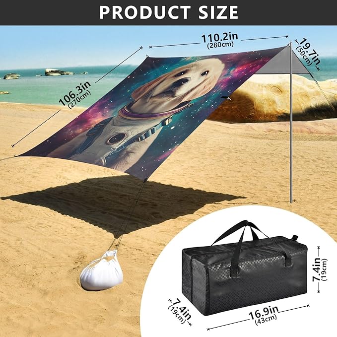ALAZA Funny Space Starry Labrador Beach Tent Sun Shelter Portable Canopy Sunshade for Outdoor Camping Picnics Backyard Fun 10x9 ft