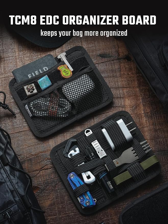 TACTICAL_GEEK TCM8 EDC Organizer Board Anti-Slip Elastic Woven Board Utility Bag Insert Panel for Small Gear Backpack Accessories with Open Pocket &amp Mesh Pocket (Black)