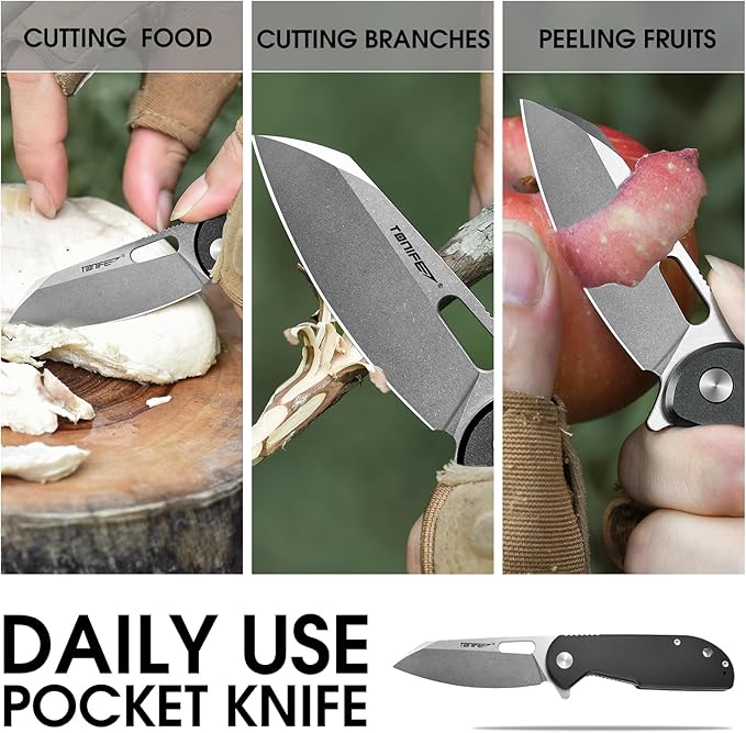 TONIFE Galaxy Mini Folding Knife with D2 Steel Blade and Aluminum Handle EDC Pocket Tool for Camping Hiking and Survival (Black Stone Wash)