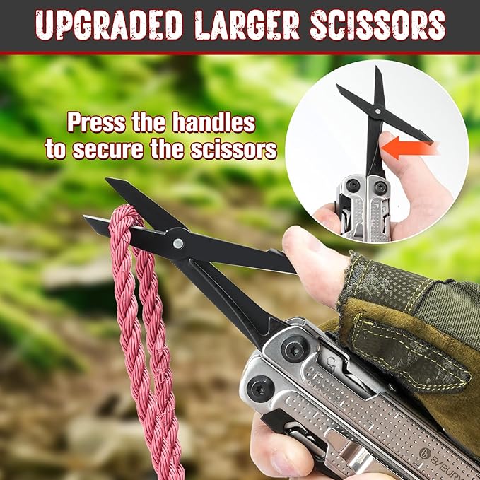 BIBURY Multitool Pliers BI2048B Stainless Steel Multi Tool with Upgraded Rope Cutter and Screwdrive Foldable Self-locking Multitools with Nylon Pouch Ideal for Camping Hiking Survival Repair