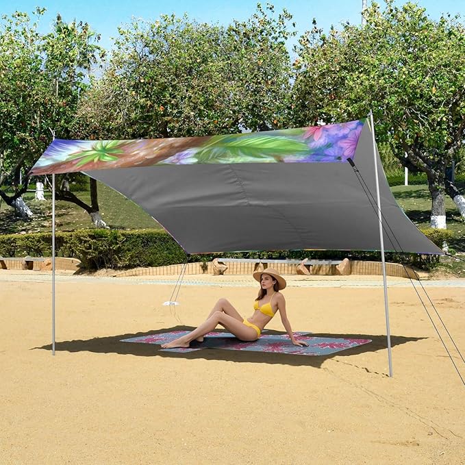 ALAZA Cute Sloth Animal Beach Tent Sun Shelter UPF50+ Protection Beach Shade Canopy w/ 4 Sandbags for Outdoor Camping Fishing Backyard Fun Picnic 10x9 ft