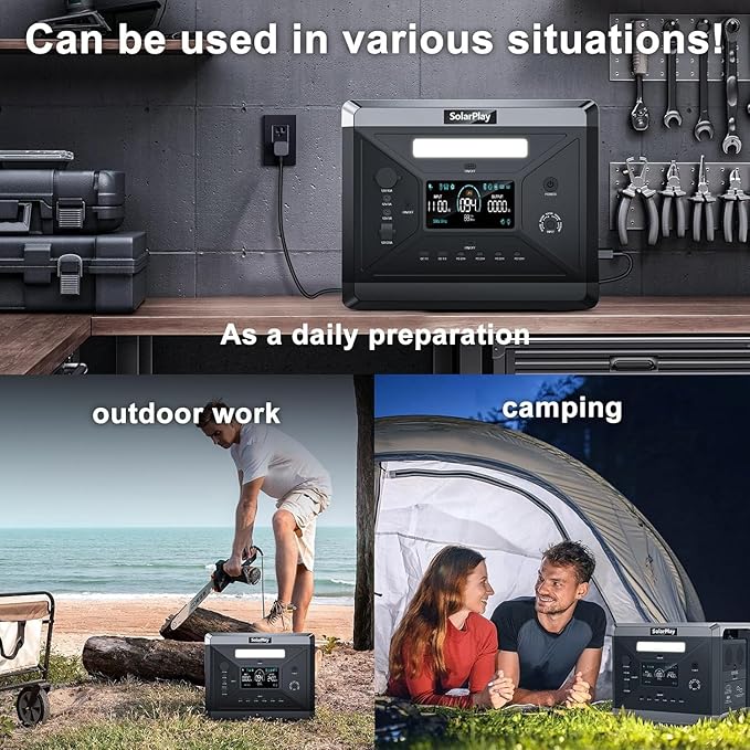 SolarPlay Portable Power Station 2400W (Peak 4800W) 2106Wh Solar Generator with 200W Solar Panel 1.5Hrs Fast Charging LiFePO4 Battery4 AC Outlets Emergency Power Station for Outdoor Battery Backup