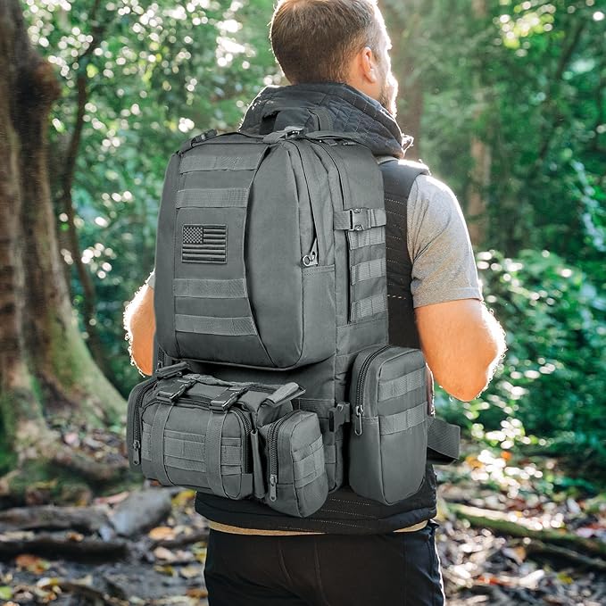 CVLIFE Tactical Backpack Military Army Rucksack 60L Large Assault Pack Detachable Molle Bag Grey