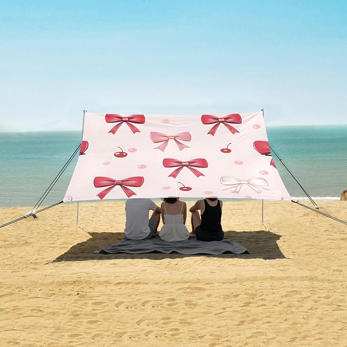 ALAZA Bow Red Cherry Pattern Beach Tent Sun Shelter Portable Canopy Sunshade for Outdoor Camping Picnics Backyard Fun 10x9 ft