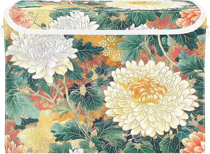 Storage Cube with Lid Japanese Florals Print 16.5×12.6×11.8 IN Collapsible Large Capacity Foldable Storage Basket Bin Organizer