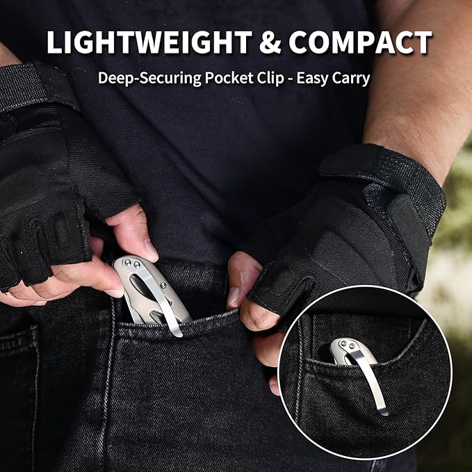 Small EDC Pocket Knife for Men &amp Women - 3 Drop Point D2 Blade Titanium Handle with Button Lock &amp Pocket Clip | Small Slim Cool Folding Knife for Daily Carry Camping Hiking &amp Outdoor Us
