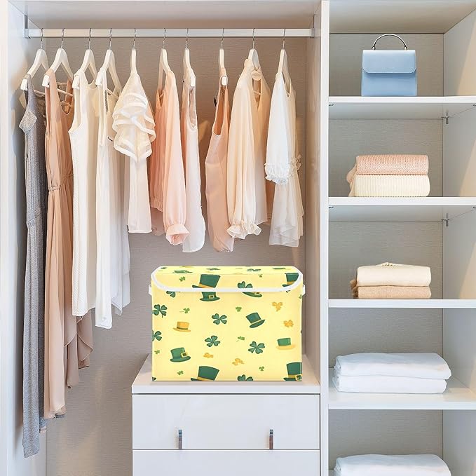 St. Patrick's Pattern Fabric Storage Bins with Lids and HandleFoldable Storage Bins with LidsCloset Organizers for Clothes Storage Room Organization Office Storage Chest Organizer