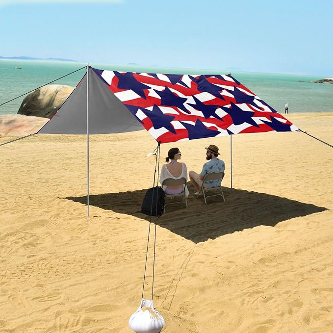 xigua Star Beach Tent Sun Shelter with Carrying Bag - Silver Coated Oxford Fabric Beach Canopy for Beach Camping Fishing - Includes Windproof Ropes Sandbags &amp Stakes