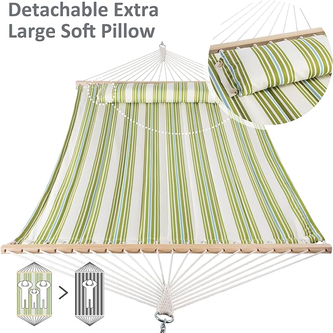 SUNCREAT Hammock 2 Person Heavy Duty Double Hammocks for Trees 2 Person Hammock with Spreader Bar Green&ampBeige