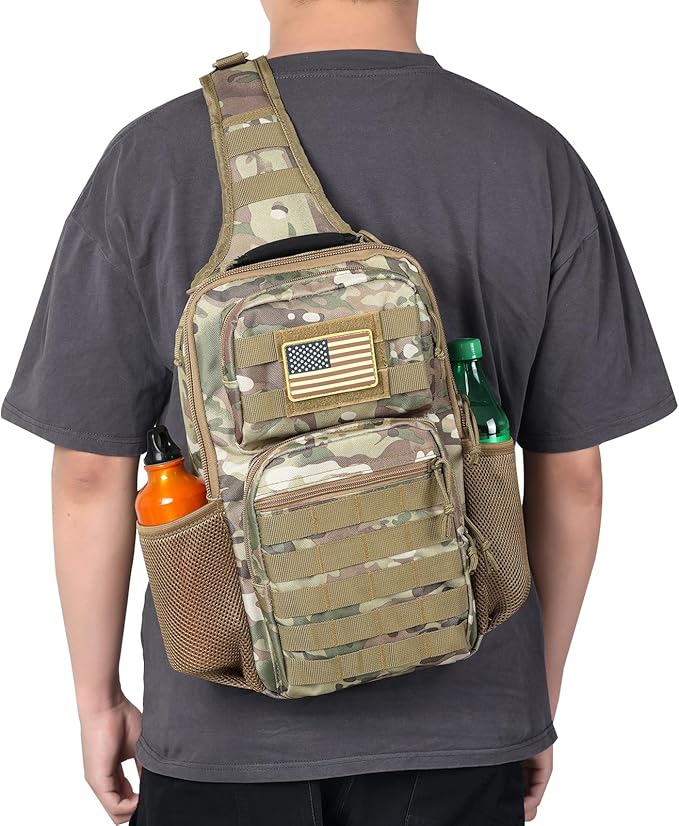 Rover Sling Pack Tactical Shoulder Sling Bag Backpack with Bottle Holder Crossbody Chest Bag CP Camo