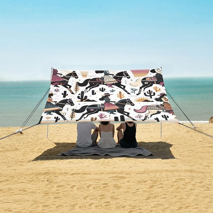 Cowgirls Beach Tent Sun Shelter Set UPF50+ UV Protection 10.5 x 9.19 FT Camping Shade Canopy with Sandbags Sand Anchors Carrying Bag and Others