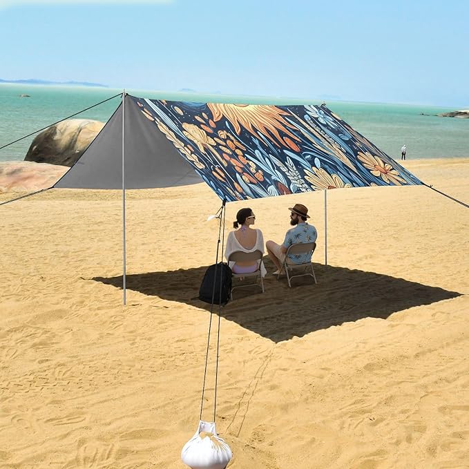 Sun Moon Art Beach Tent Sun Shelter Set UPF50+ UV Protection 10.5 x 9.19 FT Camping Shade Canopy with Sandbags Sand Anchors Carrying Bag and Others