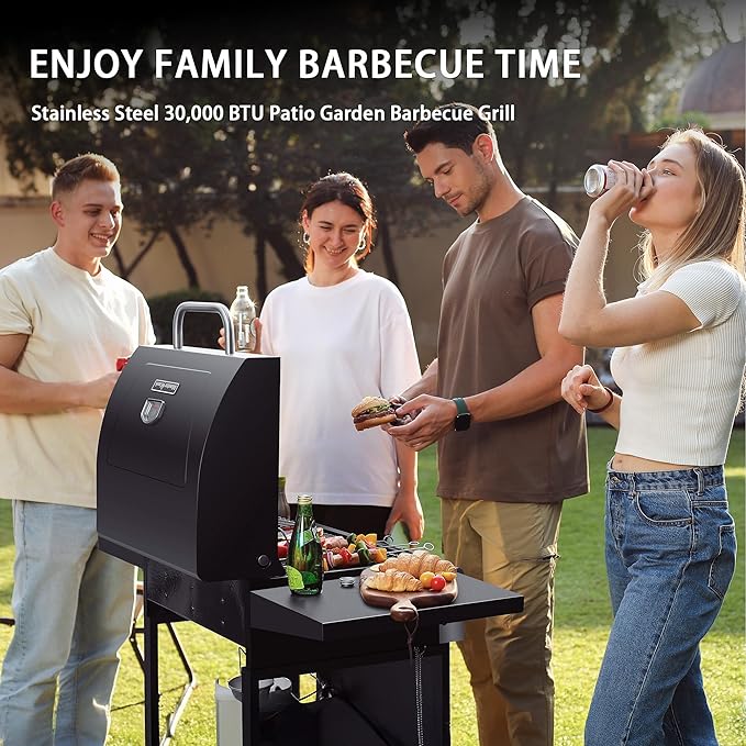 MASTER COOK 3 Burner BBQ Propane Gas Grill 472 Sq. In. Cooking Area 30000 BTU Stainless Steel Barbecue Grill with Two Foldable Shelves for Outdoor Patio Backyard