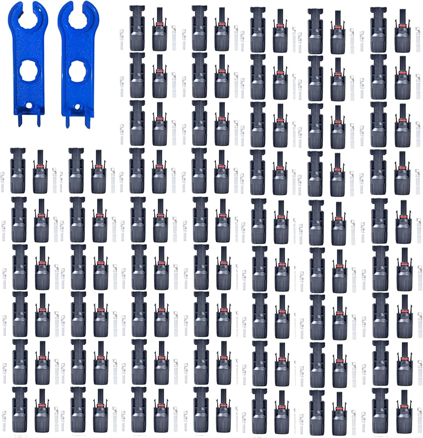 100PCS Solar connectors 50 Pairs Solar Panel Connectors with 2 Wrenches Solar Connector with IP67 Waterproof Solar Panel Wire connectors (50pair)
