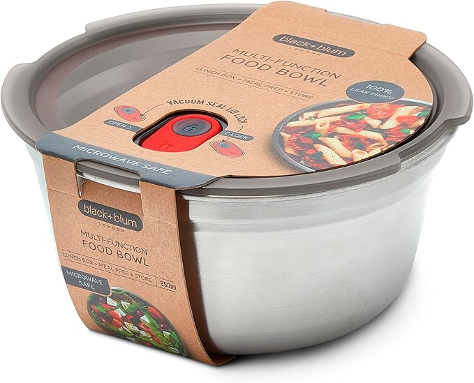 BLACK + BLUM Lunch Bowl - Reusable Meal Prep Containers for Picnic &amp Camping - Microwavable Stainless Steel Lunch &amp Dinner Food Storage Box with Leak Proof Lid - Dishwasher &amp Oven Safe - M