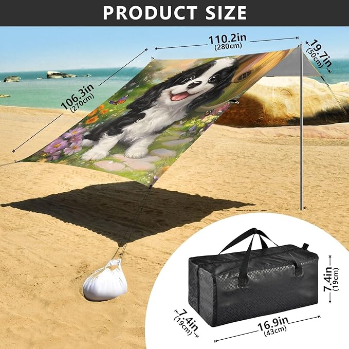 ALAZA Charles Cavalier Dog Beach Tent Sun Shelter Portable Canopy Sunshade for Outdoor Camping Picnics Backyard Fun 10x9 ft