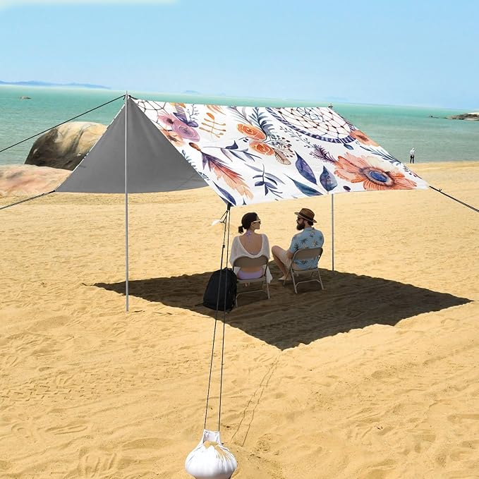 ALAZA Watercolor Ethnic Bohemian Dream Catchers and Flowers Beach Tent Sun Shelter Portable Canopy Sunshade for Outdoor Camping Picnics Backyard Fun 10x9 ft