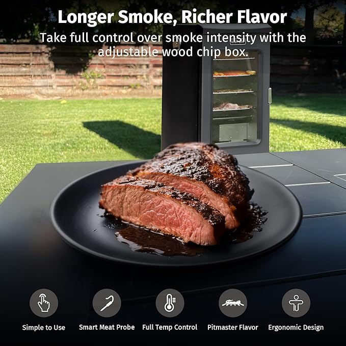 EAST OAK Ridgewood Pro 30 Electric Smoker Built-in Meat Probe &amp Elevated Stand for Outdoors Up to 6× Longer Smokes Adjustable Side Chip Loader Smoke with 725 sq in Cooking Area Night Blue